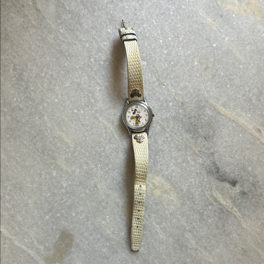 Vintage Mickey Mouse Watch with Cream Strap